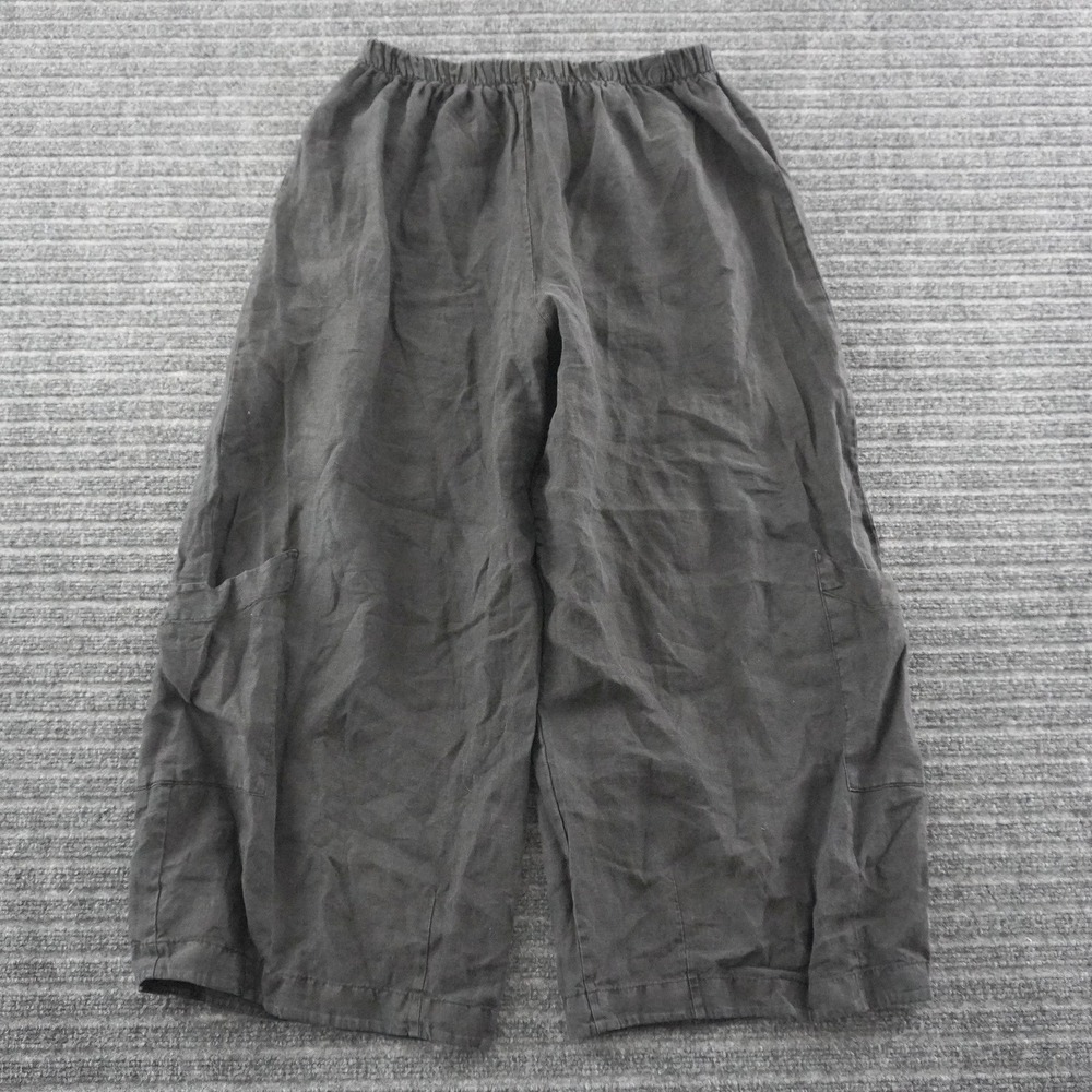 Bryn Walker Wide Leg Pants Womens M Charcoal Gray 100% Linen Made in USA